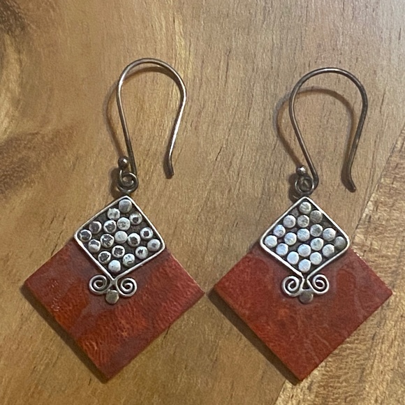 Sterling silver & coral earrings - Picture 1 of 9